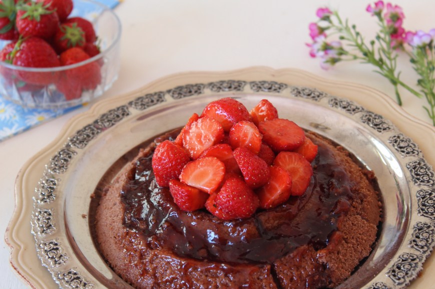 Chocolate Syrup Sponge with Strawberries